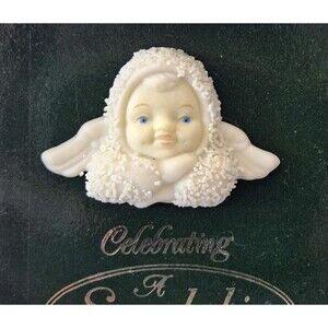 Vintage 1997 Department 56 Snowbabies Bisque Friendship Pin Christmas Brooch